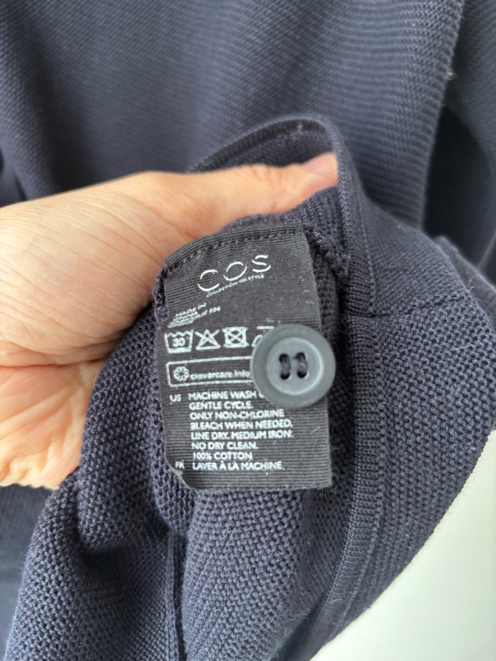 COS Navy Cotton Cardigan Minimalist Boxy Knit Oversized Quiet Luxury L - Picture 4 of 8